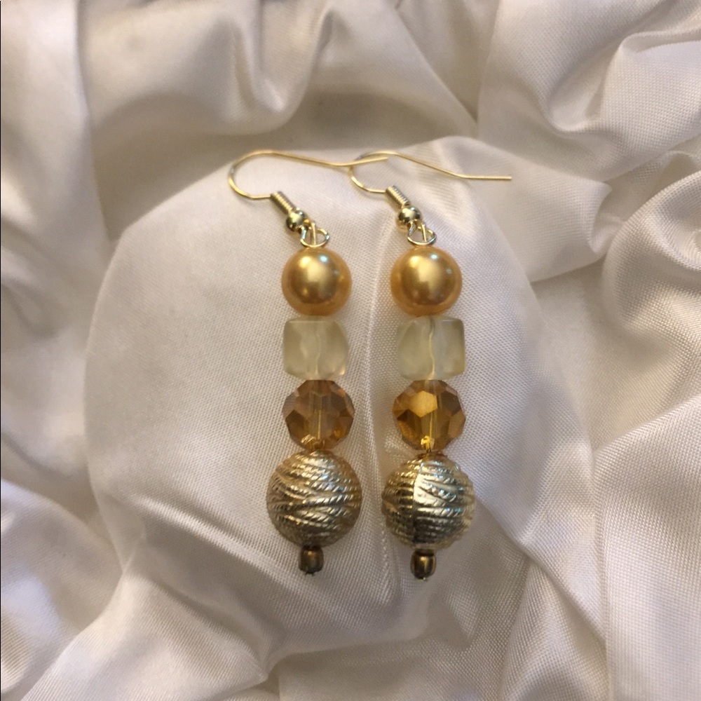 Dangly Gold Shimmer Bead Earrings, New!
